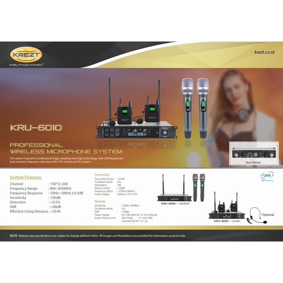 PROFESSIONAL WIRELESS MICROPHONE KREZT KRU 6010 - Handheld