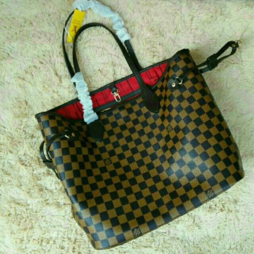 Best Seller Tas Fashion Branded Tote Wanita LV NEVERFULL Size M Motif Damier