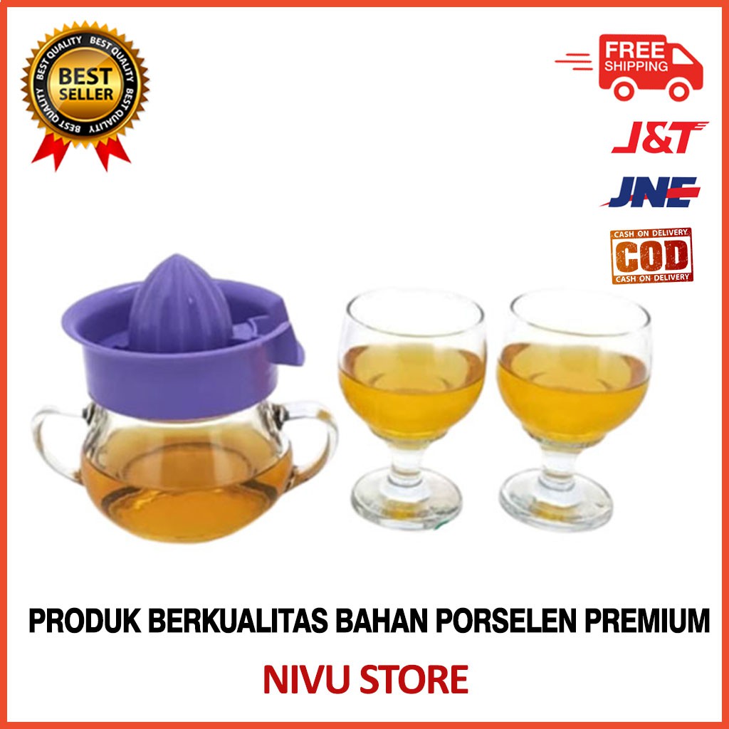 Teko Set Peras Jeruk 1Pc Teko Kaca Bening Pemeras Jeruk Lemon 2 Gelas Kaca Tinggi 250ml T6P4