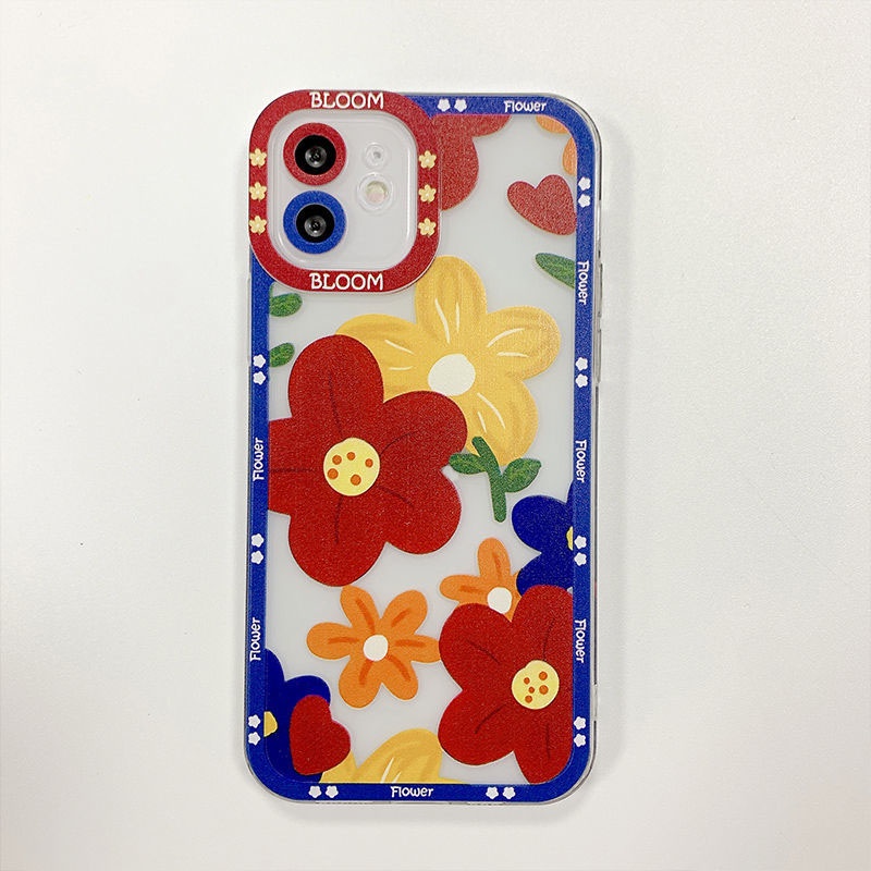 Soft Case Silikon Motif Print Bunga Merah Kuning Untuk IPhone 12 13 11 Pro Max X Xs Max Xr 7764