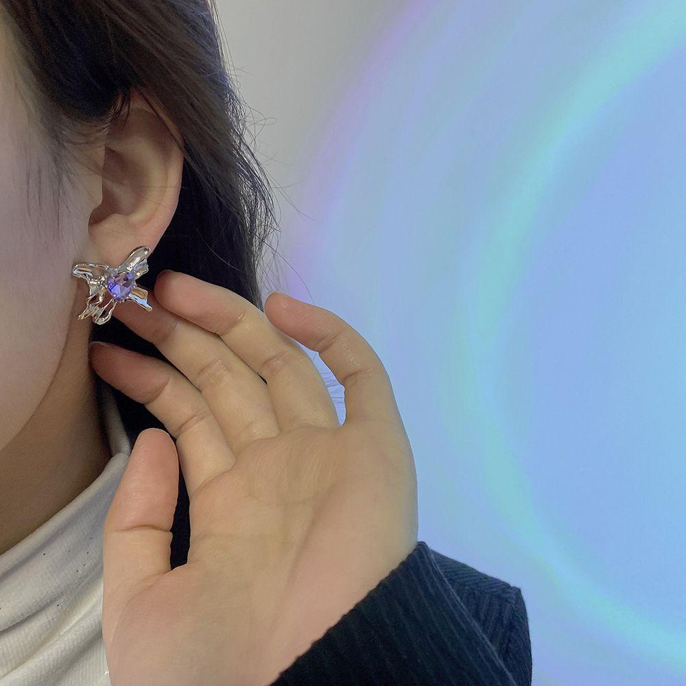 Mxbeauty Anting Wanita Fashion Tidak Teratur Telinga Perhiasan Hadiah Ungu Busur Zirkon Gaya Korea Earrings