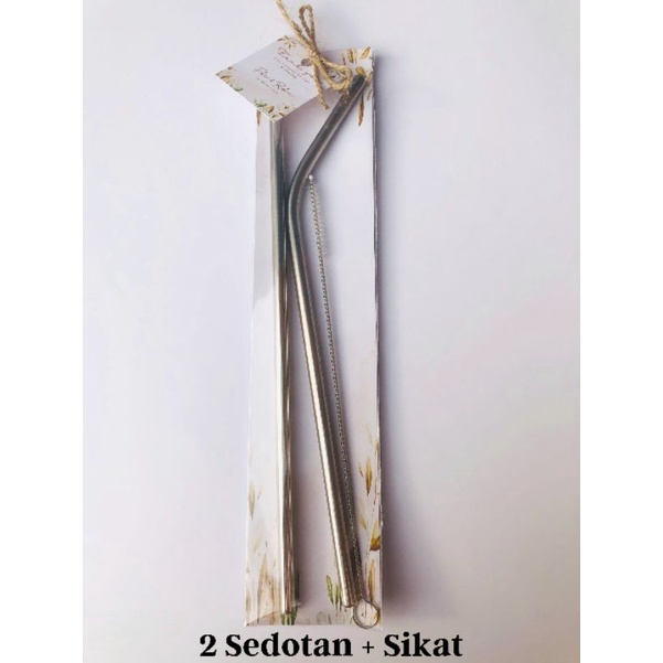 Sedotan Stainless Rustic /souvenir nikah, aqiqah, tasyakuran custom/sedotan stainless murah-2sedotan+sikat