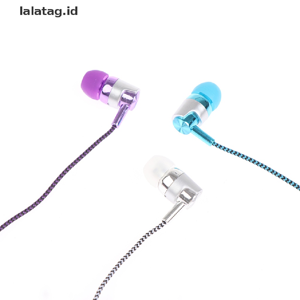 (Flyag) 1pc Headset Earphone Earbuds Stereo Kabel Nilon Anyaman Dengan Mic (ID)