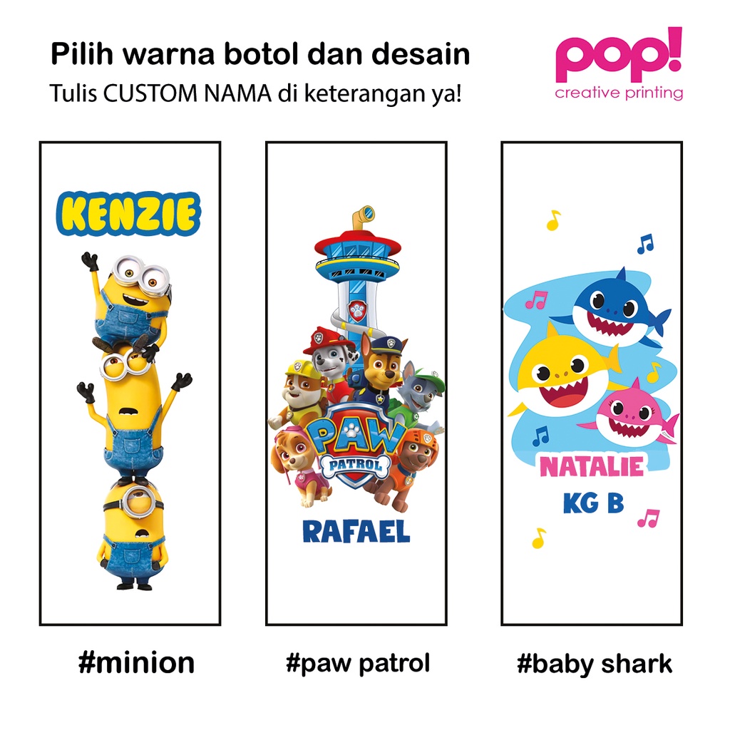 Botol Minum Custom 700ml Souvenir Anak Kado Ulang Tahun minion little pony frozen elsa superhero minecraft baby shark paw patrol avengers