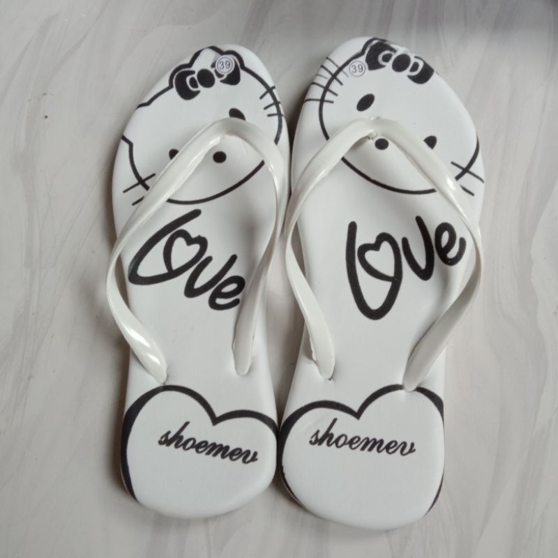 sandal jepit spon putih Love hello Kitty, sandal murah