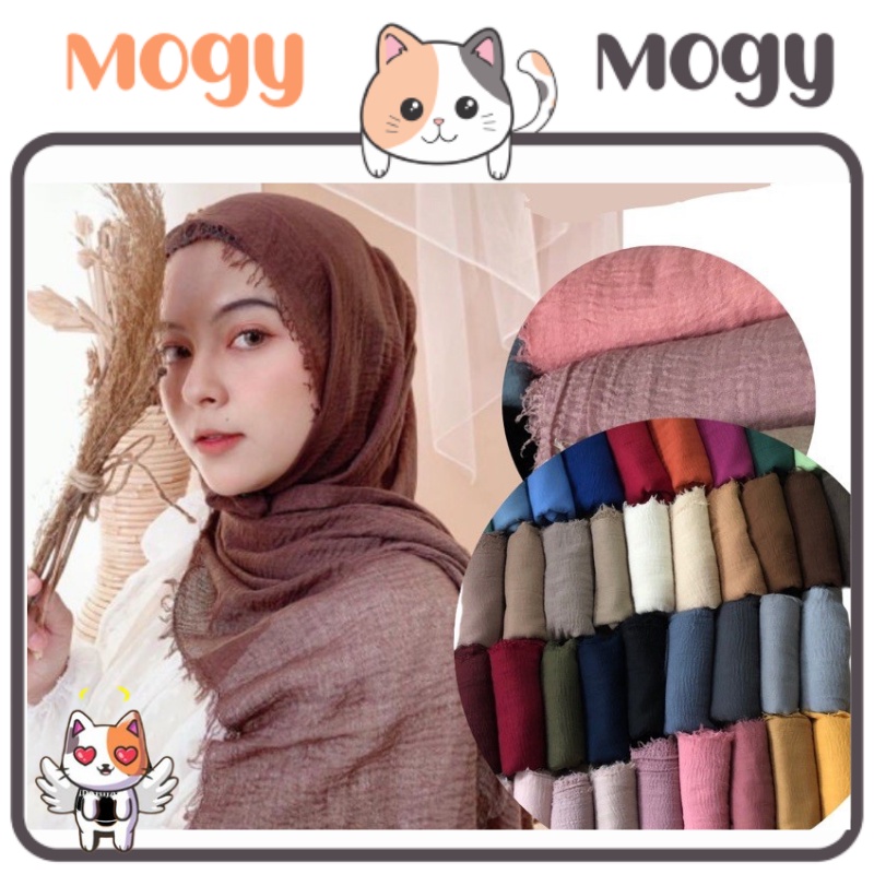 MOGYMOGY HIJAB Bahan Katun Jilbab Crinkle Pashmina Kain Penutup Kepala