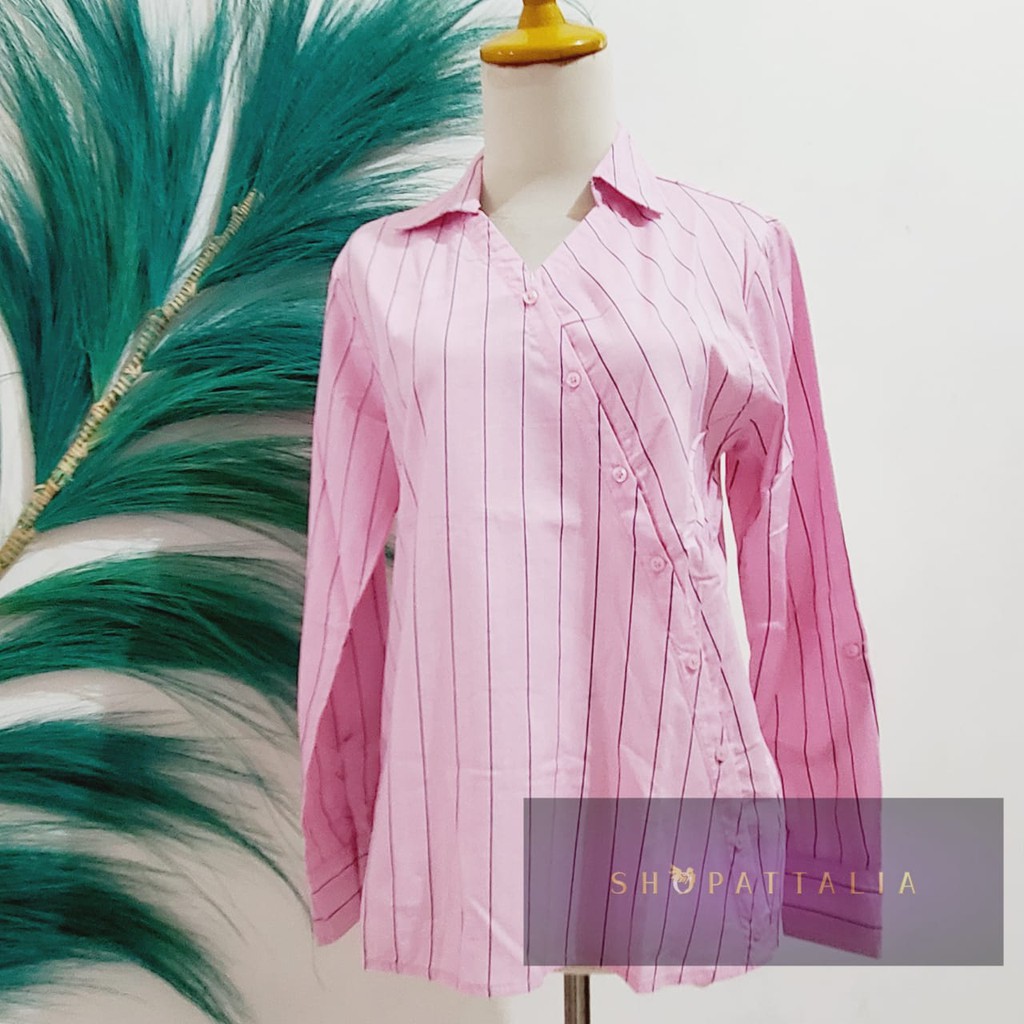 KEMEJA WANITA GARIS PINK BRANDED ORI NEVADA HARGA TERJANKAU