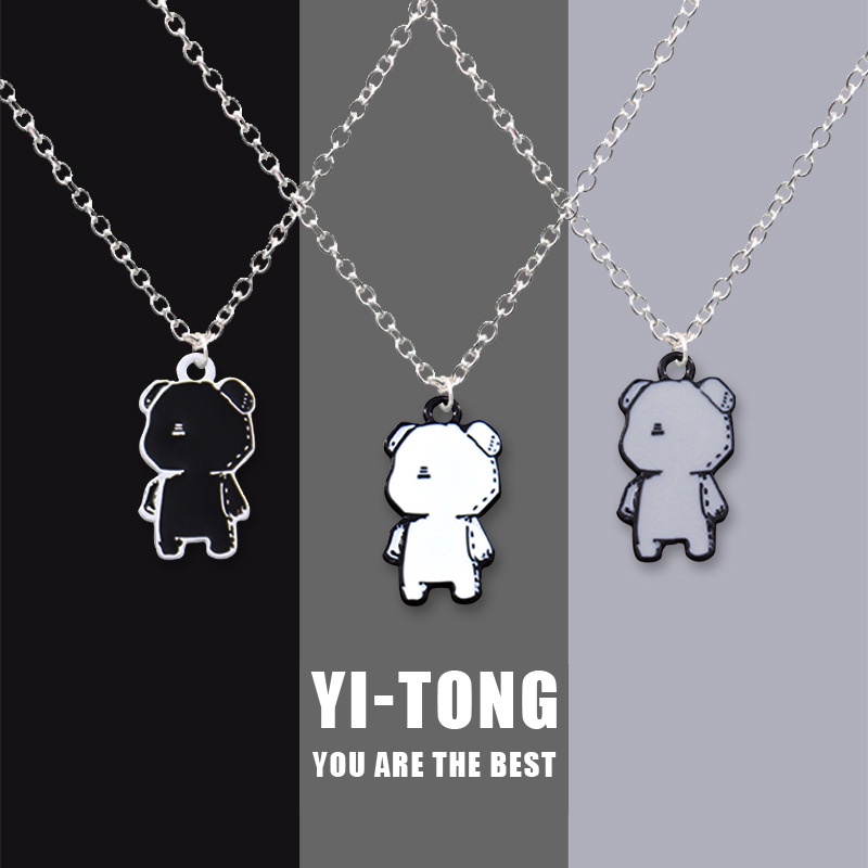 Kalung Desain Kartun Wajah Beruang Bahan alloy Gaya hip hop Korea