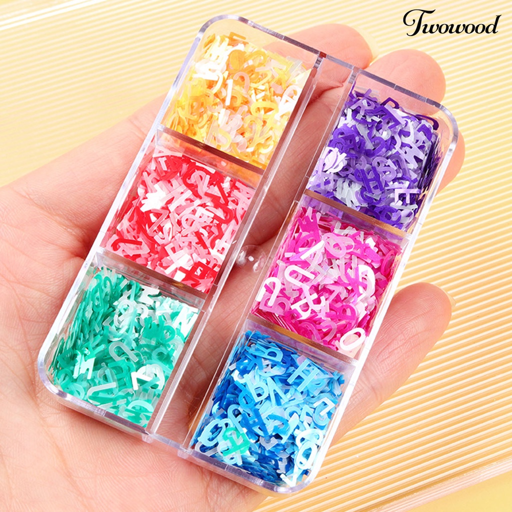 6 Grids Manicure Glitter Portable Bahan PET Light Matte 26 Huruf Inggris Untuk Anak Perempuan