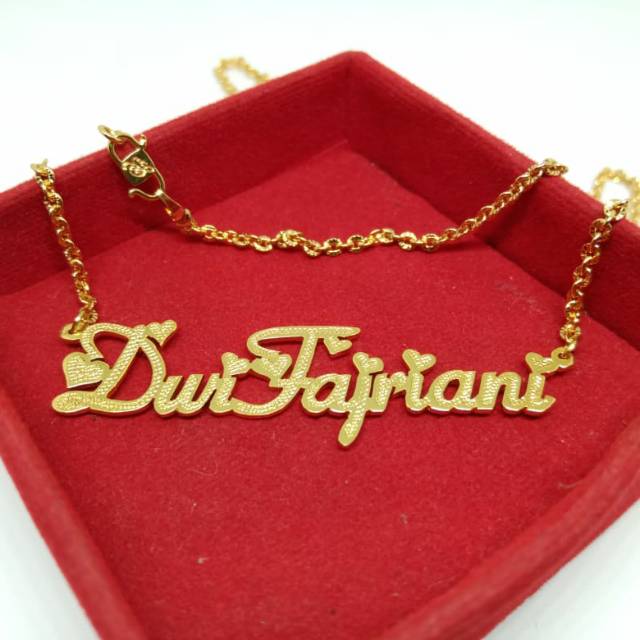 Kalung ukir nama lapis emas asli 24K