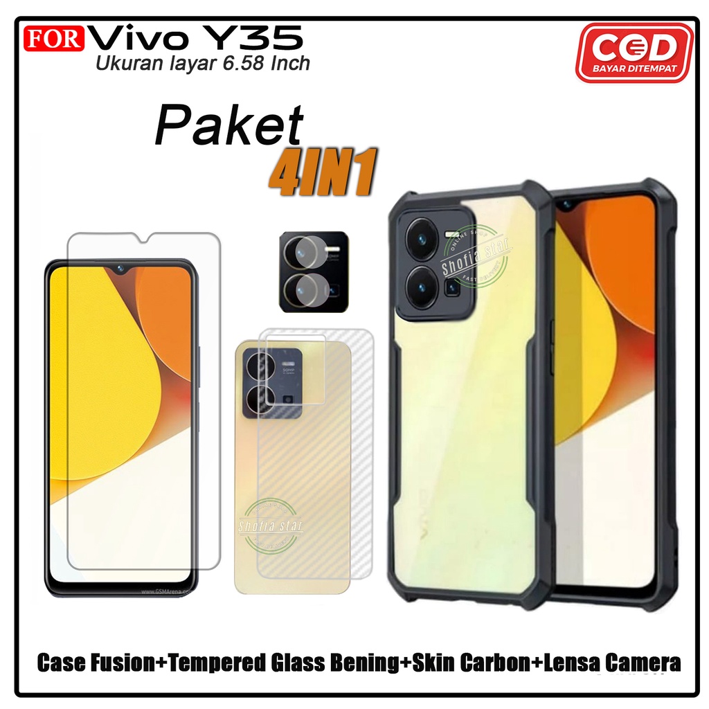 PAKET 4IN1 Case Vivo Y35 Y36 V27e Iqoo z7 5G T1 5G T1 Pro 5G Y75 5G Softcase Fusion Shockproof Premium Protect Camera