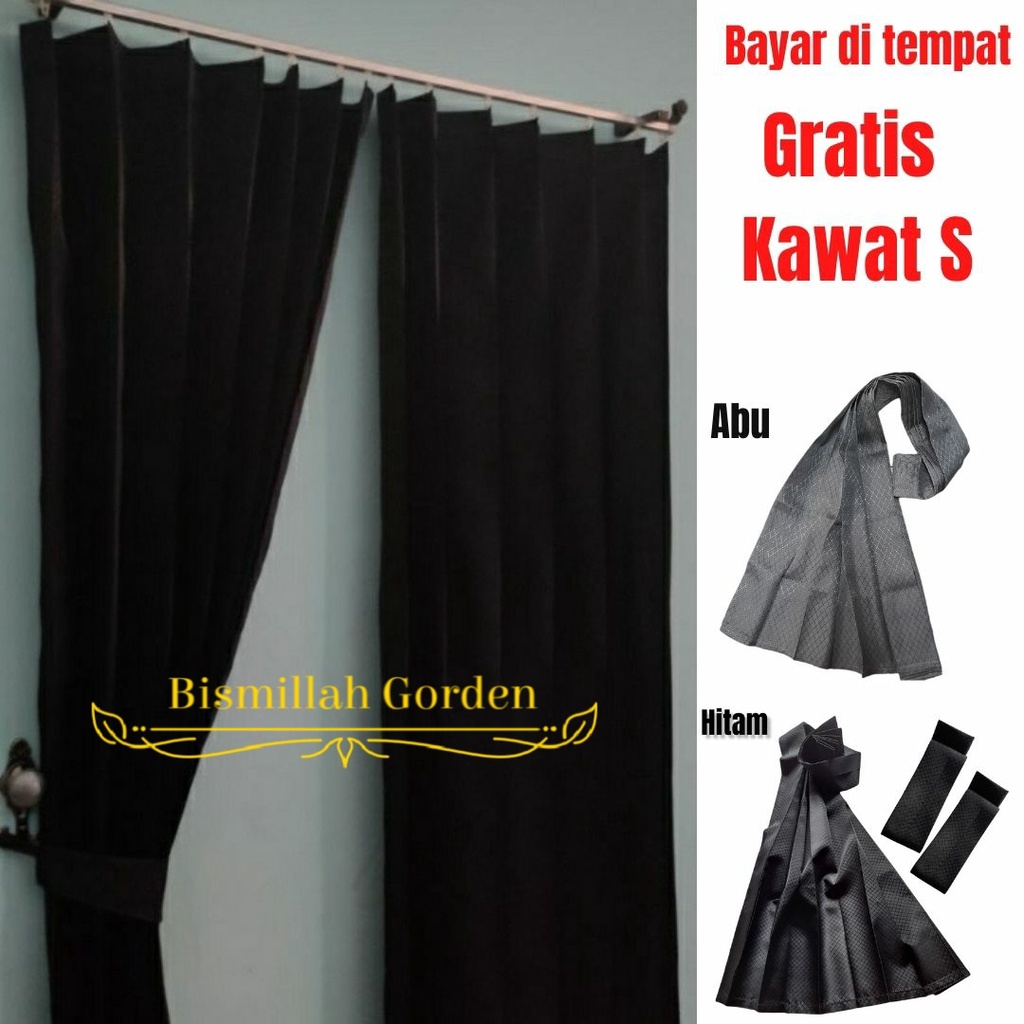 Gorden Plisket Polos Hitam dan Abu / Gorden Jendela pintu Gratis Cantolan Kawat S