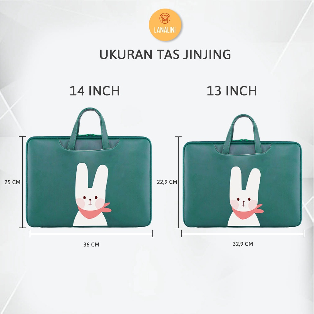 Sleeve Pouch Sarung Tas Bag Case Ipad Tab Tablet Macbook Air Pro Laptop Asus Acer Lenovo HP Huawei 11 12 13 14 15 inch Motif Gambar Rabbit Kelinci Bunny Warna Hijau Lucu Cute Murah Korean Model Jinjing Tali Strap