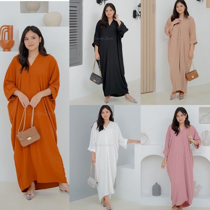 Kaftan Dress Crincle Air Flow Ootd Lebaran