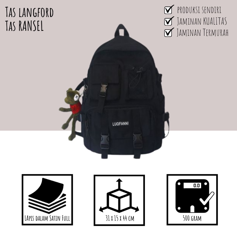 Tas Ransel Backpack Punggung Terbaru Simpel Casual Sekolah Kuliah Outdoor Pria Wanita 001