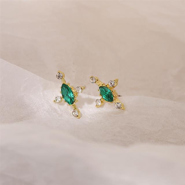 Anting-anting gaya Korea retro Hong Kong-kata rak emerald anting-anting musim gugur baru sederhana g