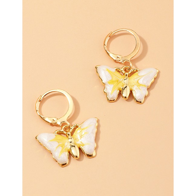 LRC Anting Tusuk Fashion Dripping Alloy Oil Painting Butterfly And Diamond Resin Earrings K26911