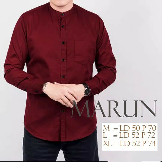 kemeja shanghai pria tanpa kerah / kemeja shanghai lengan panjang / kemeja shanghai polos