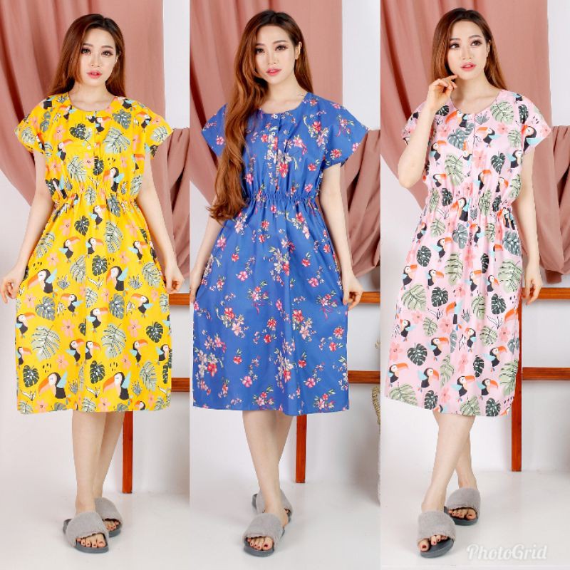 DASTER MANOHARA BUSUI KANCING 3 LD 120 CM / BAHAN KATUN KARAKTER KARET PINGGANG BAJU TIDUR BUMIL