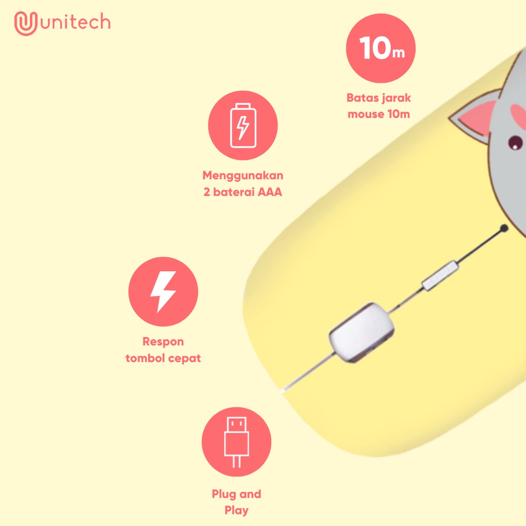 Mouse Wireless Unitech Cartone Series M2  Karakter - RESMI ada POSTEL