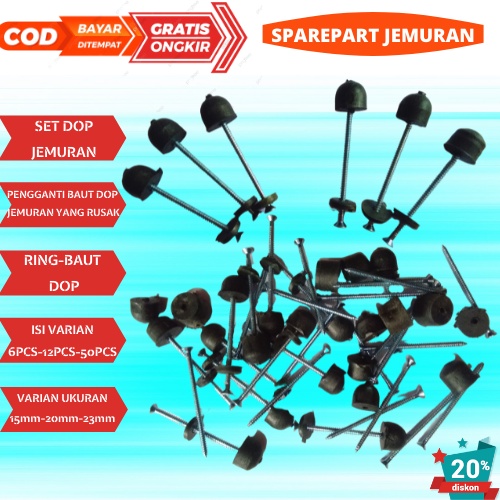 6 pasang Baut jemuran aluminium/sparepart jemuran knop dop karet