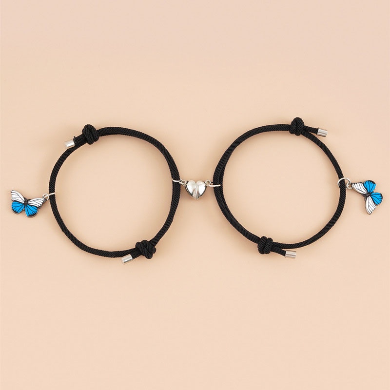 2Pcs Fashion Gelang Pasangan Magnetik Kupu-kupu Warna Tenunan Aksesoris Unisex