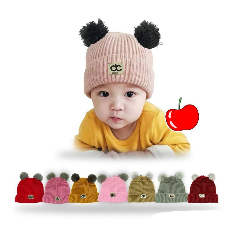 ~ PIYOSHI08 ~ Topi Bayi Rajut Model Pom Pom Lucu Kupluk Anak Batita MA72