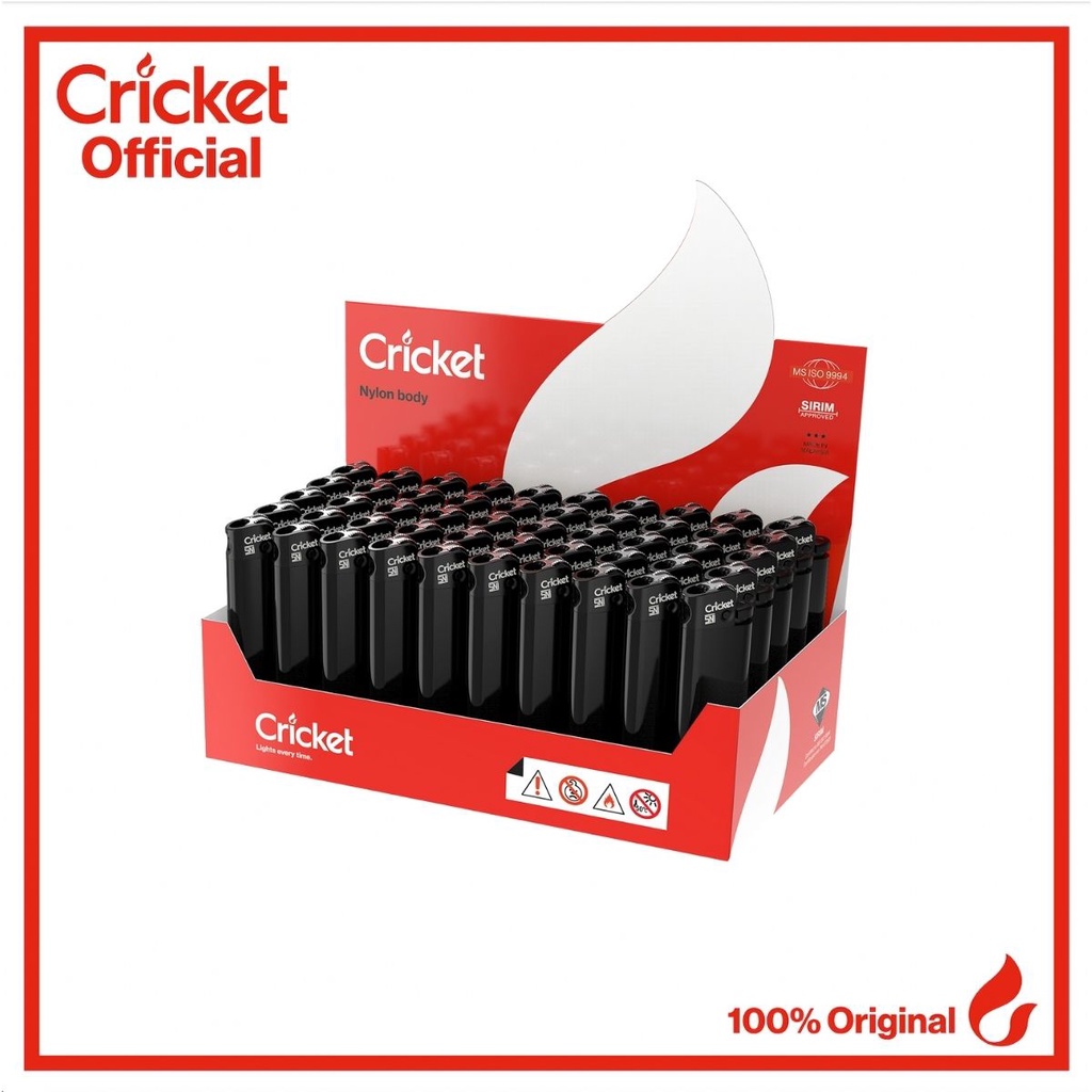 KOREK API CRICKET SERI POLOS HITAM - 50 BUAH
