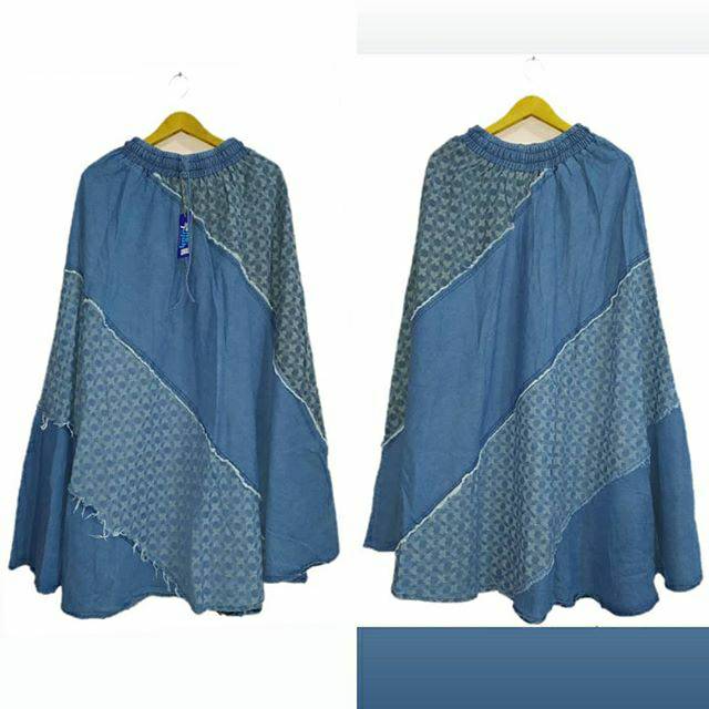 Rok jeans kombinasi motif