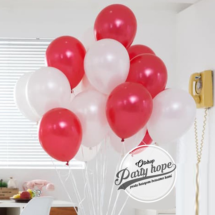 balon metalik merah putih ecer / balon lomba / Balon metalik merah putih / hiasan agustusan ? dekora