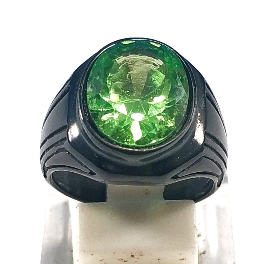 CINCIN PERMATA BLACK TITANIUM GREEN AQUAMARINE CUTING