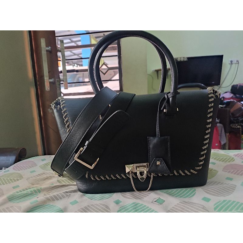 Valentino Demilune Flap Satchel Leather Small
