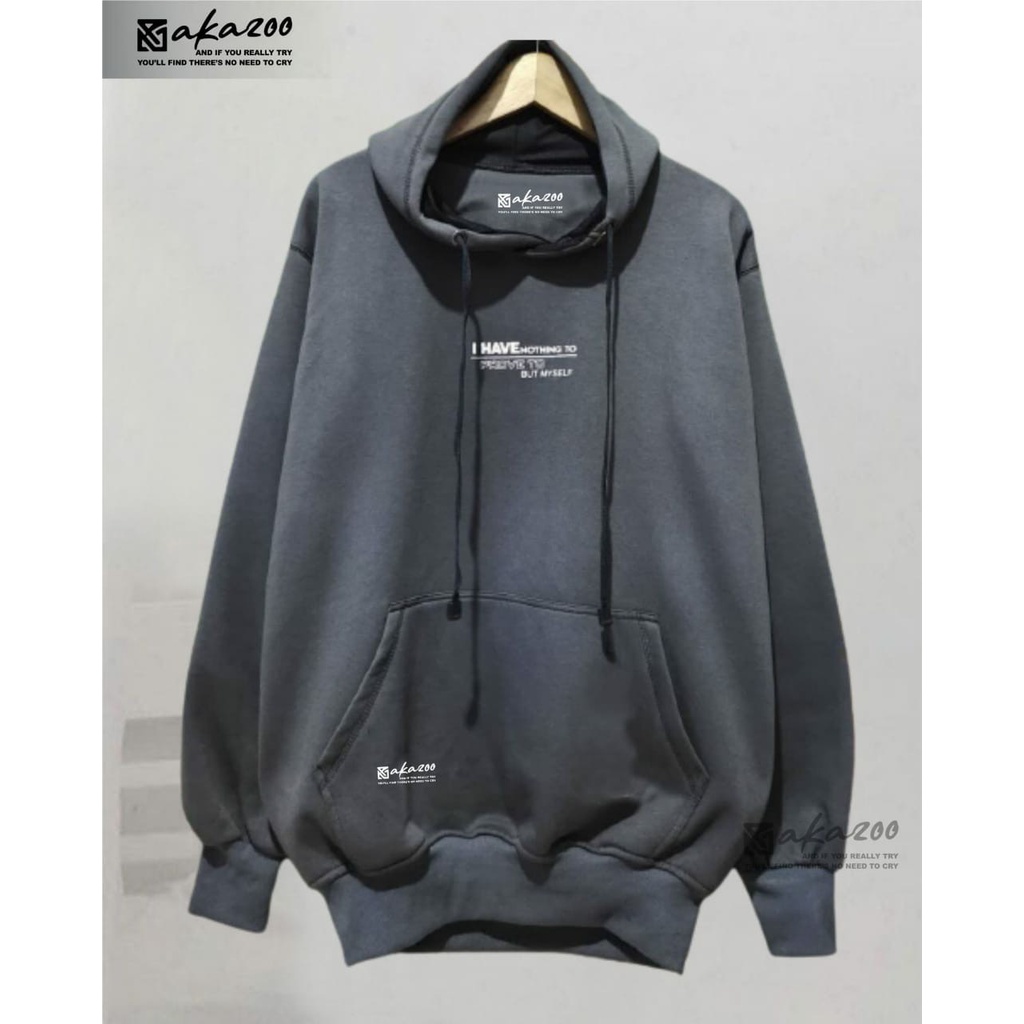 hoodie pria hudie pria distro original akazooofficial warna abu tua/I HAVE nothing sweater oversize korean style tebal switer cowok keren terbaru 2021 hoodie oversize pria distro premium  unisex M L XL XXL akazoo official bandung