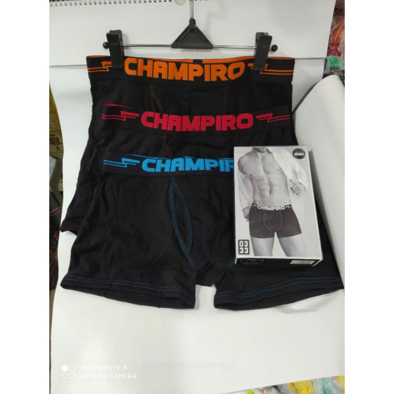 CHAMPIRO BOXER ACTIVE SPORT BLACK PRIA [ISI 3 PCS]