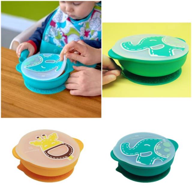 Marcus&amp;Marcus Suction Bowl with Lid Yellow / Green  - Marcus &amp; Marcus Peralatan makan Bayi