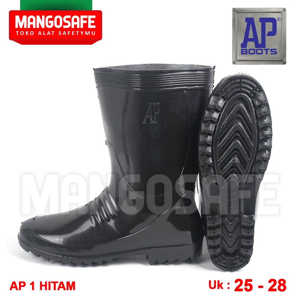 AP Boots AP 1 Hitam Sepatu Karet PVC Boot Hujan Tinggi Setengah Betis / APBoots AP1 Sepatu Boot Huja