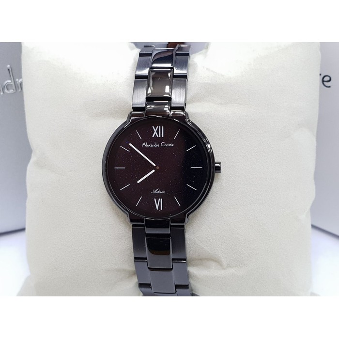 Jam Tangan Wanita Alexandre Christie AC 8480 Fullblack Dial White Ori