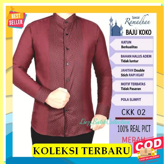 Baju Koko Fashion Pria Idul Fitri Kekinian Dan Populer/ Jrj- Baju Koko Katun Lengan Panjang Dewasa S