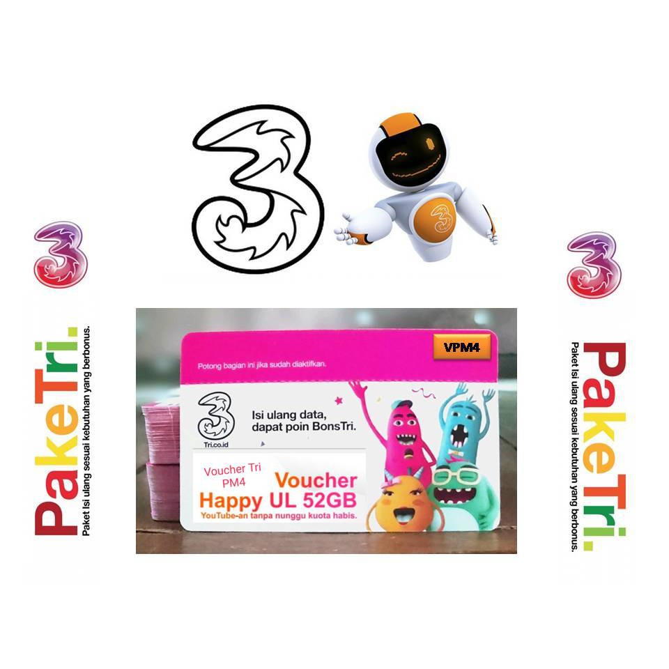 VOUCHER KUOTA TRI DATA 52GB VPM4 PM4 NEW TERBARU