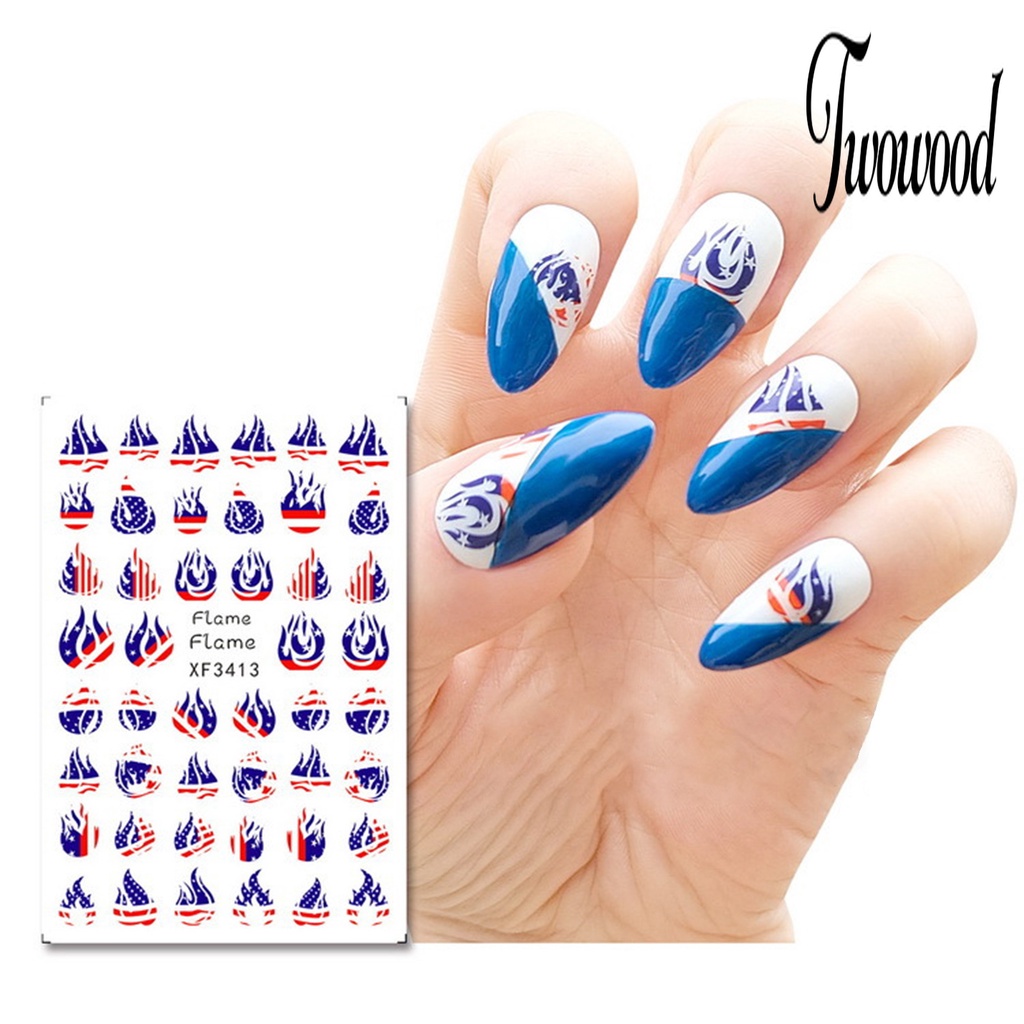 Twowood Stiker Kuku Ultra Tipis Motif Bendera Amerika / National Day Untuk Nail Art