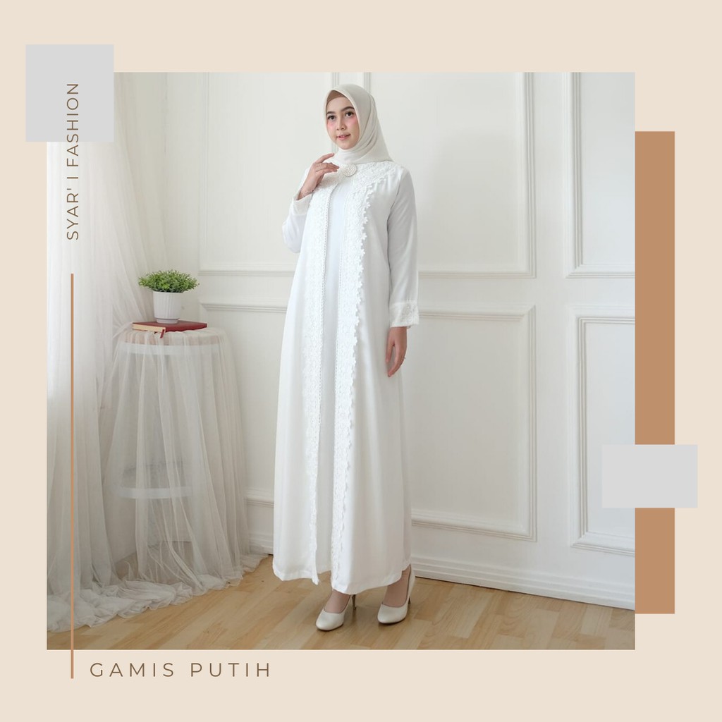 Baju Gamis Brukat Syari Wanita Perempuan Muslim Lebaran Pesta Putih Terbaru 2020