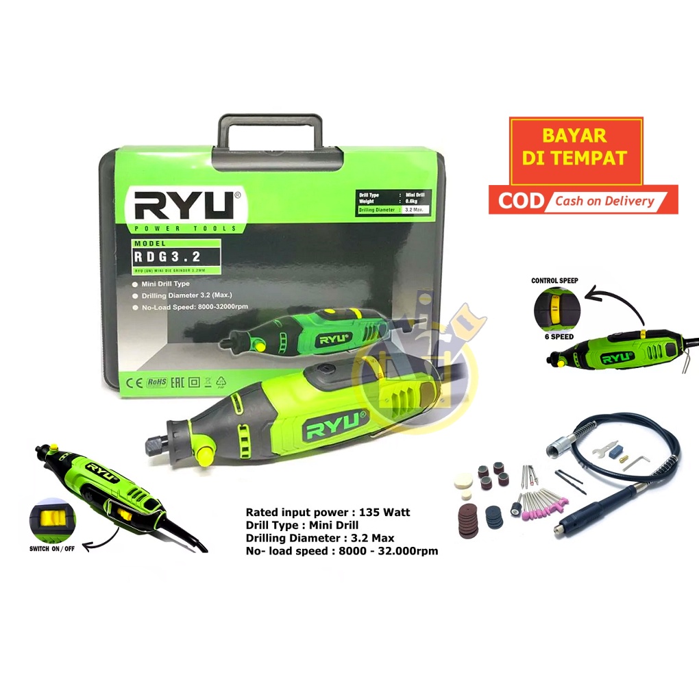 READY RYU Die Grinder RDG 3.2 Mini Grinder Ryu Koper Mesin Gerinda Tuner Botol Bor Tuner / Alat Mesin Porting Motor MURAH ORIGINAL BERGARANSI