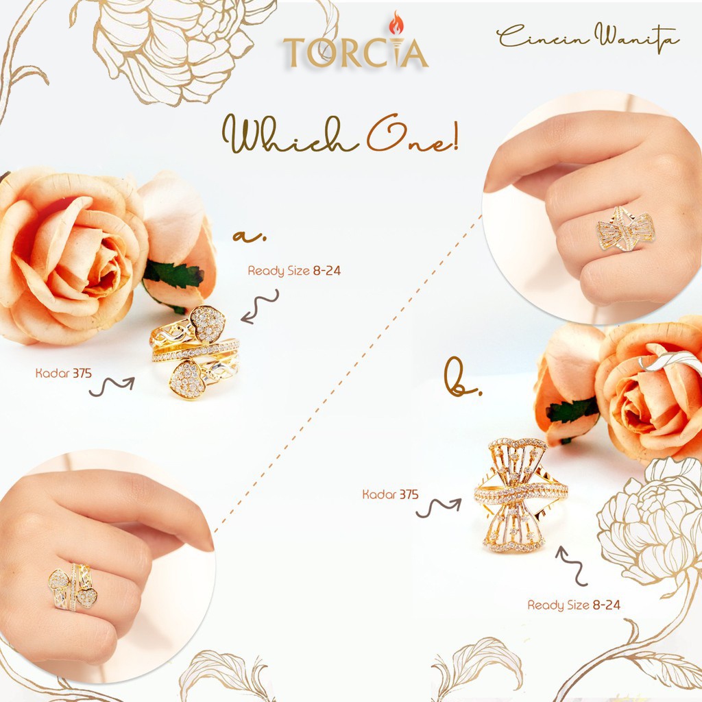 Cincin Wanita Emas Asli Besar Tumpuk Kadar 375 Torcia Gold