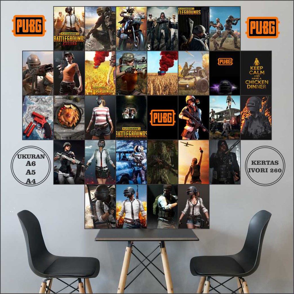 Poster Aesthetic Kamar Tema PUBG isi 32pcs 16pcs 8pcs Poster Dekorasi Aesthetic Kamar Cowok