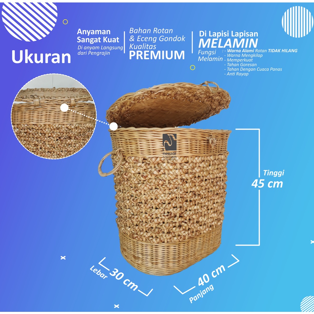 Keranjang Kotak Box Rotan BAJU Bayi Bersih/kotor/Laundry dari Rotan