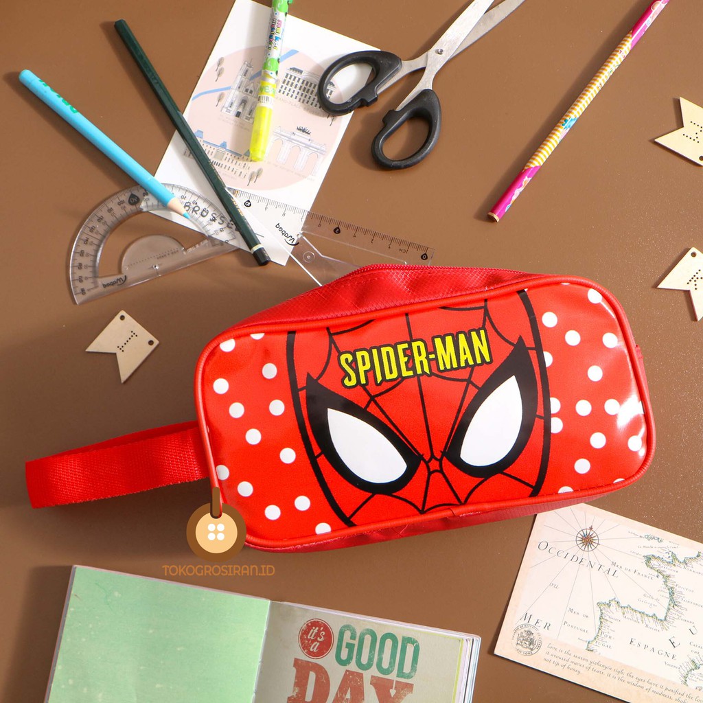 TOKOGROSIRAN.ID - KOTAK PENSIL ANAK COWOK SPIDERMAN MUKA SUPERHERO PENCIL CASE PREMIUM MURAH