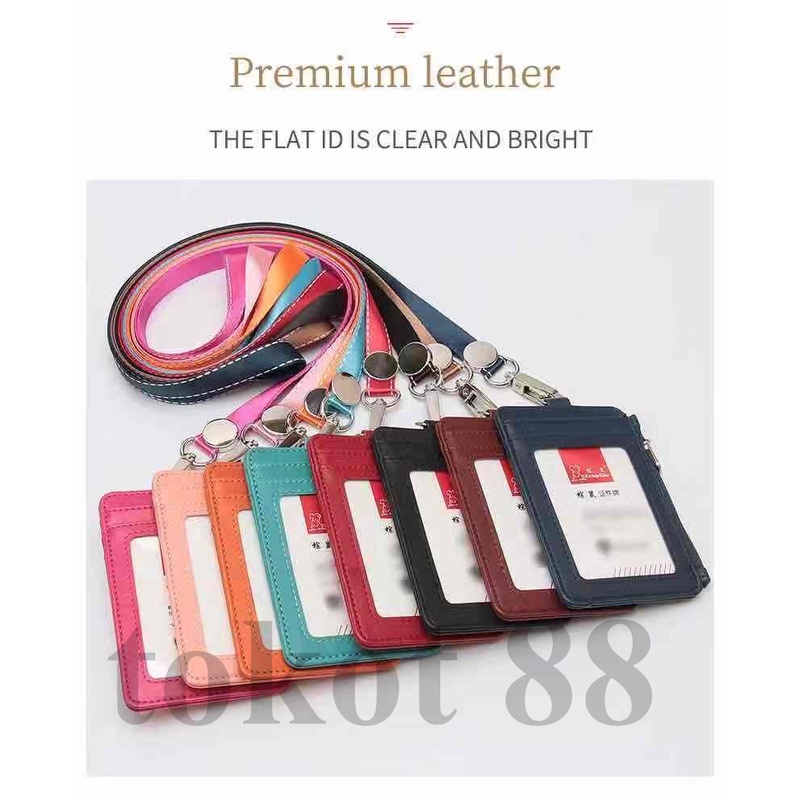 

Name Tag ID Card Holder PU Leather Lanyard wallet Multicolor - Hitam