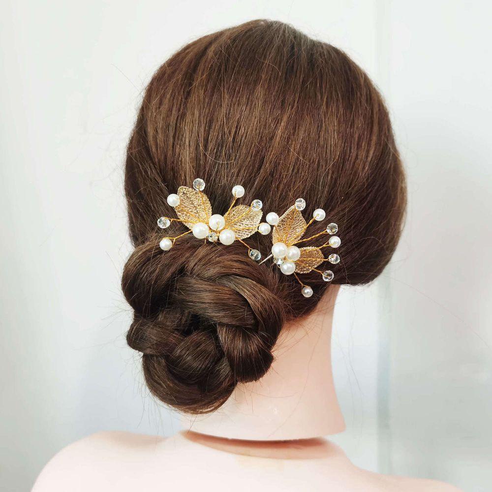 AUGUSTINA Aksesoris Rambut Pengantin Temperamen Retro Pernikahan U Shape Hair Clip Daun Alloy Korea Jepit Rambut