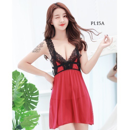 [PALING MURAH] NIGHTGOWN BAJU TIDUR WANITA SEXY LINGERIE LACE PREMIUM MERAH PL15A