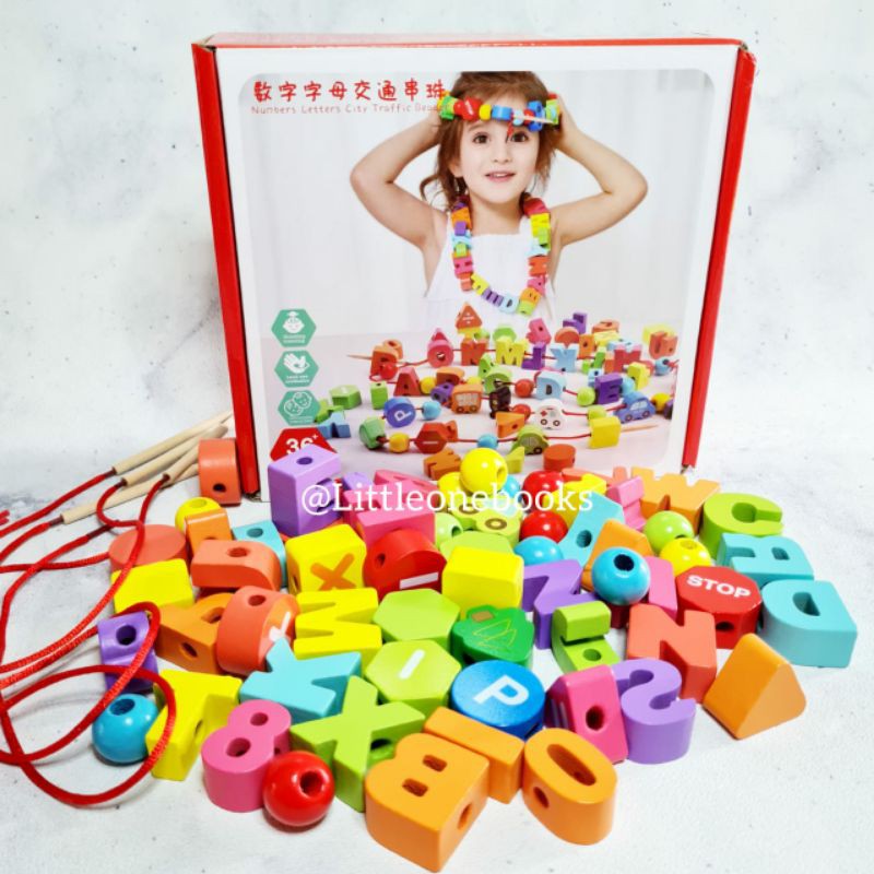 mainan meronce huruf angka 